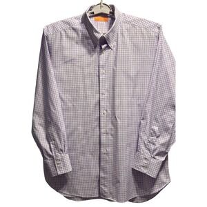 Marc Allen Button Down Men 15.5 Lavender Gingham Excellent Tailored Fine Cotton
